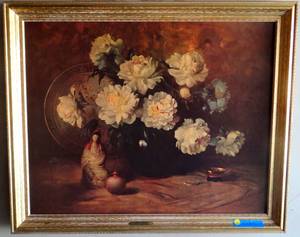 lot 5 image: Amazing CHINA DREAMS print by artist J L Foster. Engraved brass nameplate on custom wood frame