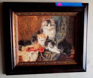 lot 12 image: Mom and her Kittens in a rich custom wood frame - measures 12 x 14