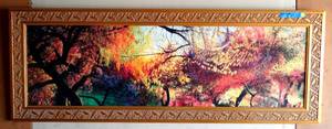 lot 16 image: Ciclee Print of Fall Trees in Incredible Gold Finish Wood Frame - Attention Grabbing Wall Piece