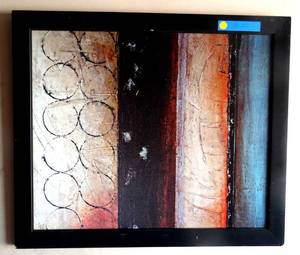 lot 20 image: Modern Abstract print in black wooden frame - measures 23 x 27