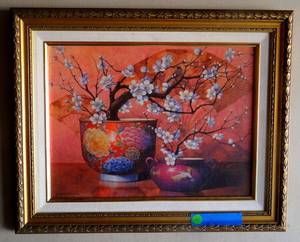 lot 25 image: Lamanart Reproductions Print - Yumika Ichikama Vase and flowers with Asian influence (Sticker $49.99)