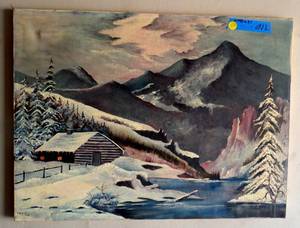 lot 34 image: Amatuer Winter Cabin - Original Oil signed by LAVERDA 1977