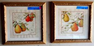 lot 42 image: MEG PAGE A PAIR OF PEARS  - Lovely pair of colorful art prints of the humble pear in Ornate Frames