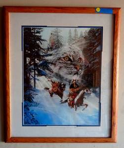 lot 49 image: Spiritual Native American Themed Print custom matted under glass in wood frame