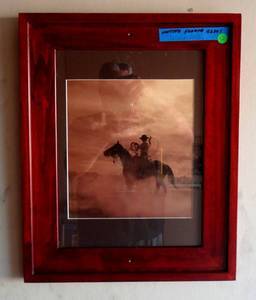 lot 52 image: Beautiful Western Photograph of Cowboy on Horse - Matted and Framed - measures 16 12 x 20 12