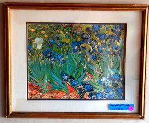 lot 58 image: Very Colorful Art Print of flowers double matted under glass in wood frame