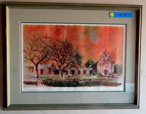 lot 61 image: Amazing Watercolor Prints of The Missions of San Antonio featuring San Francisco de la Espada, San Jose y San Miguel de Aguayo, and San Juan Capistrano.