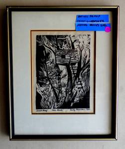 lot 71 image: ARTIST PROOF - Hand Carved Block Print Tree House by Candy Guenther #970