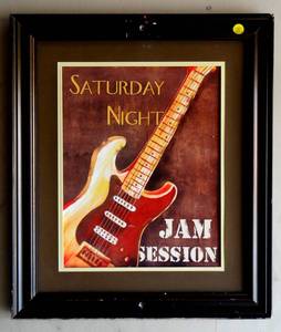 lot 78 image: Cool Saturday Night Jam Session Guitar Print matted and framed
