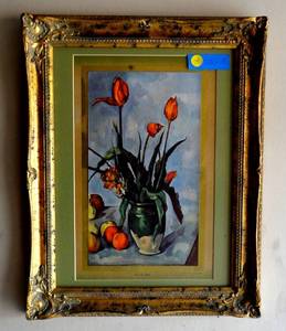 lot 79 image: CEZANNE - Vase de Tulipes print - amazing frame. What a beautiful artwork.