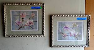 lot 81 image: RUTH BADERIAN - Pair of complimentry floral prints with custom matte and frames in silver finish