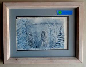 lot 82 image: Original Watercolor of Winter Wolf signed by artist Kelly Haines