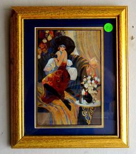 lot 84 image: Unidentified Artist - Beautiful Woman on Couch with wine