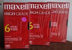 lot 103 image: Unopened - 3 pack of Maxell T-120 (246 minute) Recordable VHS tapes