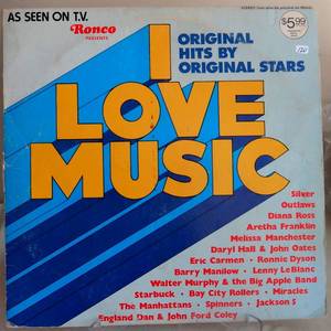 lot 120 image: RARE FIND - Ronco As Seen On T.V. Presents, I love Music LP, Original Hits by Original Stars (1976)