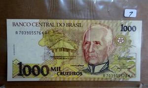 lot 7 image: Uncirculated BRAZIL UNC 1000 CRUZEIROS 1991 Note (P-231c) Last Series - Sign Moreira & Gross