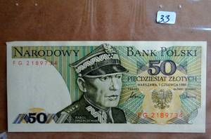 lot 33 image: Poland P-142 50 Zlotych Year 1986 Uncirculated Banknote