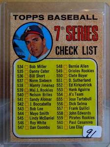 lot 91 image: RARE - 1968-TOPPS BASEBALL #518-7TH SERIES UNMARKED CHECKLIST NM NICE