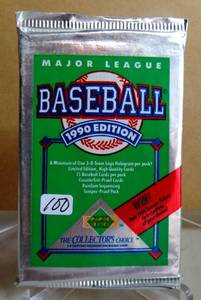 lot 100 image: Ken Griffey 1990 UPPER DECK BASEBALL WAX PACK UNSEARCHED FROM SEALED CASE MANY ROOKIES STARS