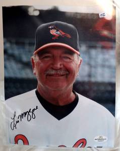 lot 156 image: AUTOGRAPHED - ORIOLES LEO MAZZONE SIGNED 8 X 10 WITH COA ($15.00)