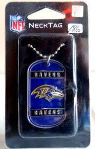 lot 186 image: NEW -  BALTIMORE RAVENS Dog Tag Necklace NFL Fan Neck Ball Chain Football Sports Fan - ($14.99)