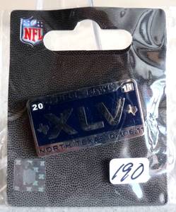 lot 190 image: Super Bowl XLV Lapel Pin 2.6.11 Green Bay PackersPittsburgh Steelers NFL 45 (ATT STADIUM - ARLINGTON)