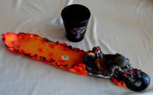 lot 197 image: Very Cool - Skull Biker Incence Holder & Live To Ride Shotglass