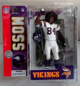 lot 199 image: RARE McFarlane NFL Legends Randy Moss with Afro Vikings Figure - $60 Comps