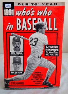 lot 206 image: WHOS WHO IN BASEBALL 1991 (Sandberg, Fielder & Ryan on the cover)
