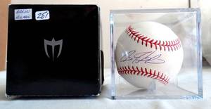lot 251 image: AUTOGRAPHED - Aaron Heilman Hand Signed Rawlings Major League Baseball New York Mets in protective display case