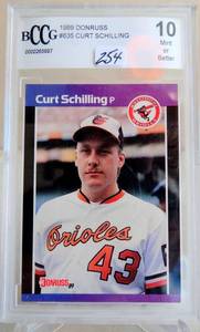 lot 254 image: 1989 Donruss #635 CURT SCHILLING Rookie Card Beckett BCCG Gem Mint 10 - VALUE $60.00
