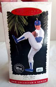 lot 286 image: 1996 Hallmark NOLAN RYAN At the Ballpark Baseball Texas Rangers MLB Ornament - NIB