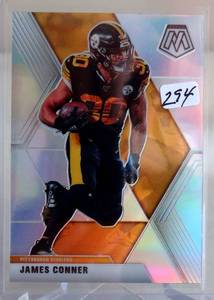 lot 294 image: 2020 PANINI MOSAIC JAMES CONNER SILVER (MORE RARE) PRIZM SP #168 PITTSBURGH STEELERS