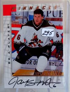 lot 295 image: AUTOGRAPHED - 1997-98 PINNACLE - JAYSON MORE HARD AUTO #70 Autograph Be A Player Coyotes