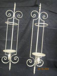 lot 777 image: DUO VINTAGE WROUGHT IRON CANDLE HOLDER WALL SCONCE&nbsp 43 H