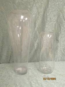 lot 741 image: DUO HAND BLOWN&nbsp CLEAR GLASS TALL VASES&nbsp&nbsp16 H&nbsp &amp 23 12 H&nbsp