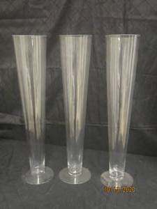 lot 754 image: TOTAL OF 3 CLEAR GLASS FLARED PEDESTAL VASES 24 H X 5 DIAM&nbsp