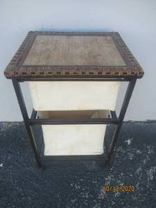 lot 768 image: BAMBOO TOP 2 SLIDING&nbsp FABRIC DRAWERS METAL SIDE TABLE&nbsp