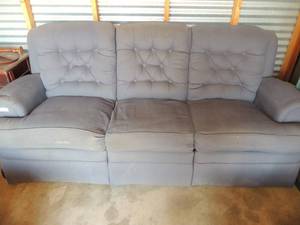 lot 15 image: Blue sofa both ends recline 90x37x40