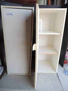 lot 109 image: 2 white cabinet with tier 2 shelving