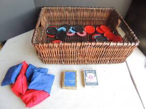 lot 106 image: wicker basket with bean bags and large checkers