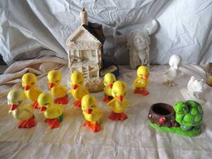 lot 23 image: Ceramic lot  of painted and unpainted ducks, house, squirrel, American India head and turtle