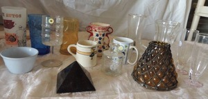 lot 68 image: Misc. lot of wine glasses, cups, coffee mugs and more