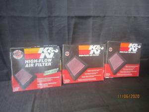 lot 303 image: 3 K&N HIGH FLOW AIR FILTERS 33-2296, 33-206 AND 33-2286 ALL NEW IN BOX