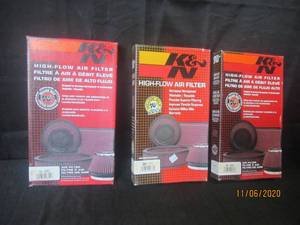 lot 304 image: 3 K&N HIGH FLOW AIR FILTERS 33-2023, 33-2819 AND 33-201 ALL NEW IN BOX