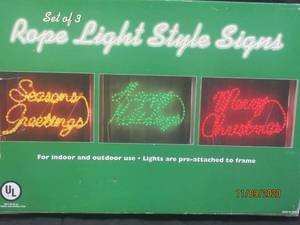 lot 347 image: SET OF 3 ROPE LIGHT STYLE SIGNS&nbsp ALL (POWERS ON )&nbspINDOOR AND OUTDOOR&nbsp