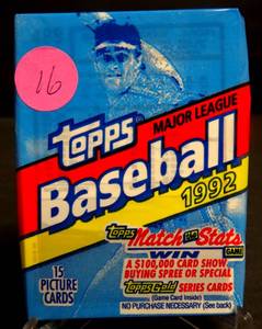 lot 16 image: 1992 Topps Baseball Unopened Wax Pack 15 Cards - CANSECO, CHIPPER JONES