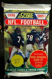 lot 27 image: 1990 Score Football Series 1 Sealed Wax Packs - 16 Cards per Pack MARINOELWAY