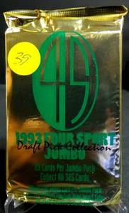 lot 39 image: Classic 1993 Four Sport Jumbo Wax Pack - 23 CARDS IN EACH PACK (COMPS $10-12PK)