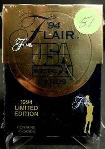 lot 51 image: 1994 Fleer Flair USA Basketball Factory Sealed pack of cards (1 pack COMPS - $8-$12)